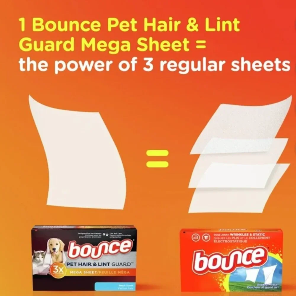 BOUNCE PET HAIR AND LINT GUARD MEGA DRYER SHEETS  FRESH SCENT- 80 CT/ BOX-NEW